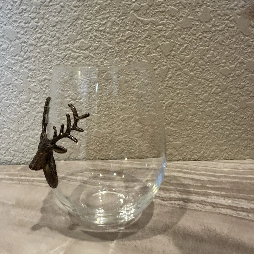 Stemless Stag Head Wine Glass Copper Brass Color Stag/Deer Head, 19oz Metal